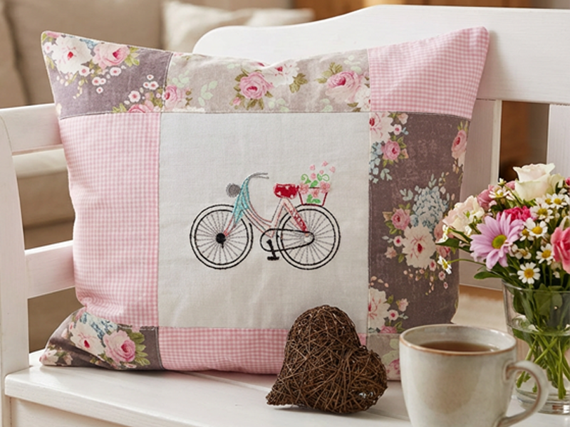 Preview: Boho Sommer Fahrrad - doodle Stickdatei